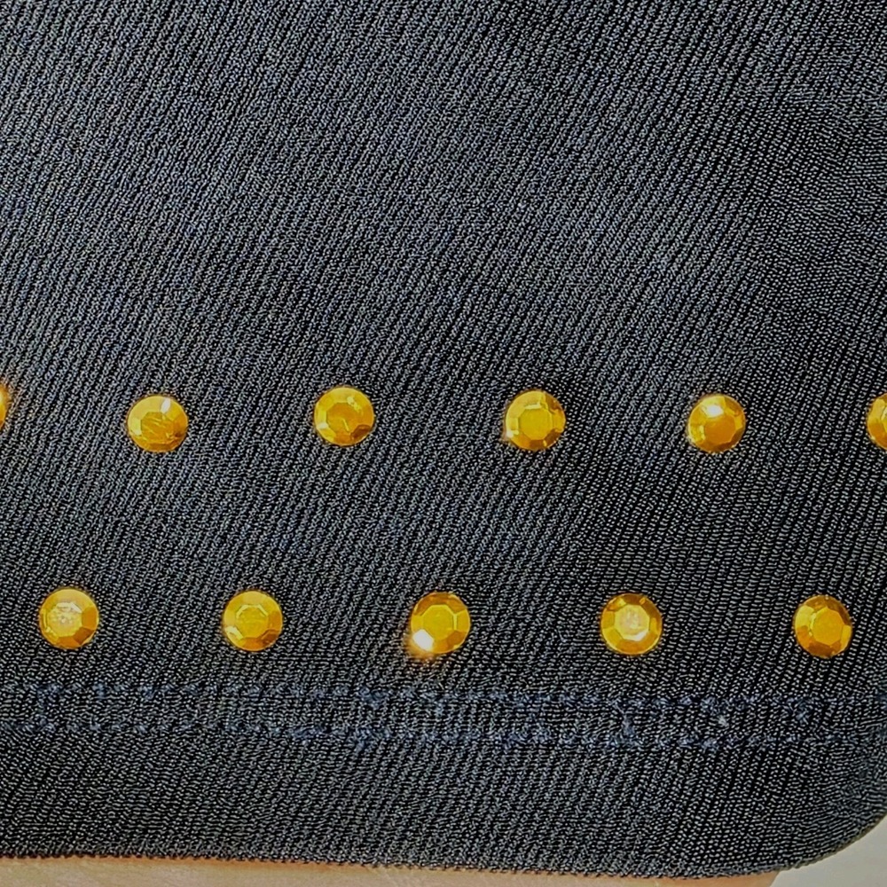 Chicos Travelers Tunic Top Women L Asymmetric Hem Gold Studded Navy Blue Size 2‎ - Picture 5 of 16